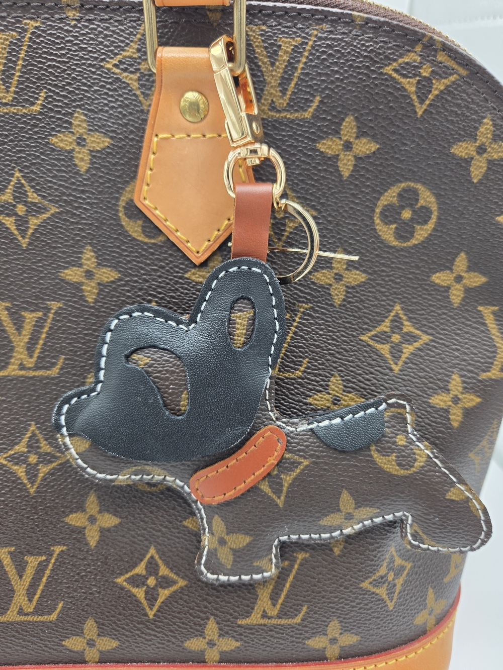 Upcycled Louis Vuitton Monogram Canvas Dog Charm Keyring Bag Charm